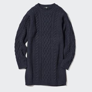 Cable knit crew neck long sleeve mini dress